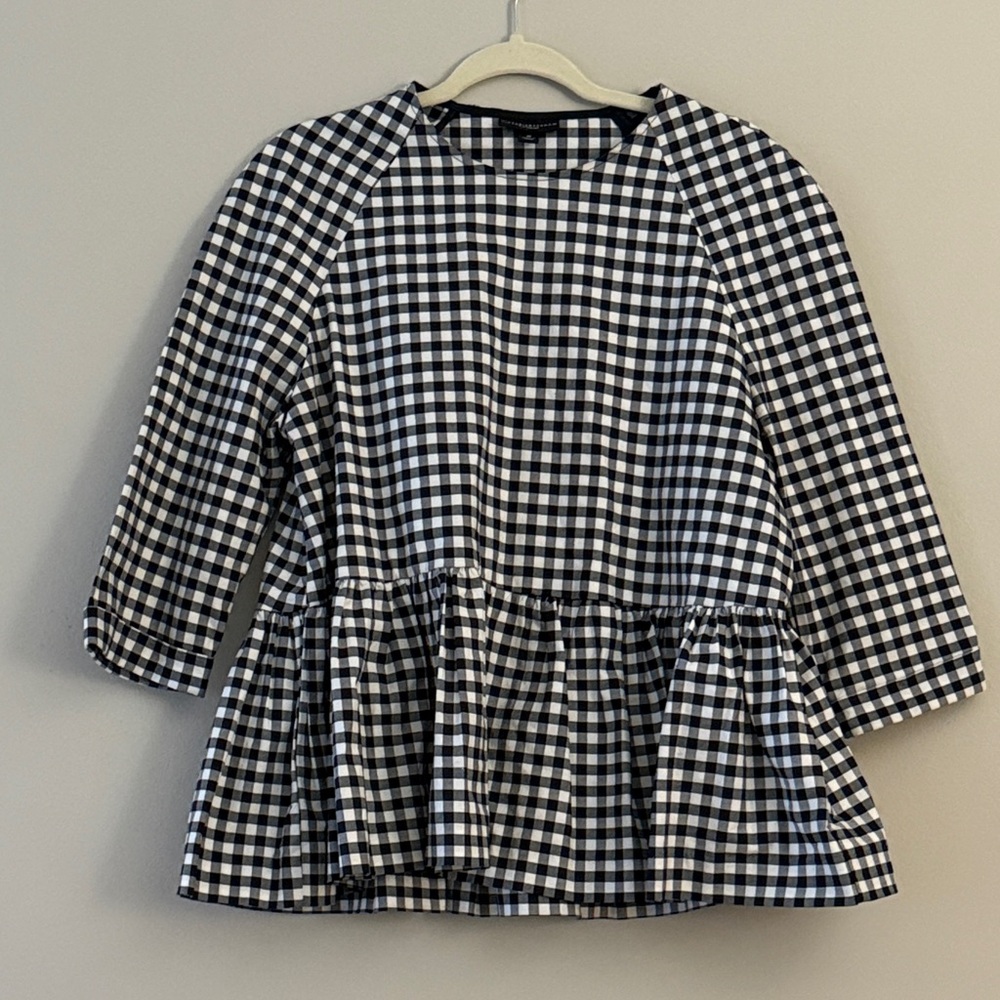 Victoria Beckham for Target Women’s Cotton Black White Gingham Peplum Top Medium